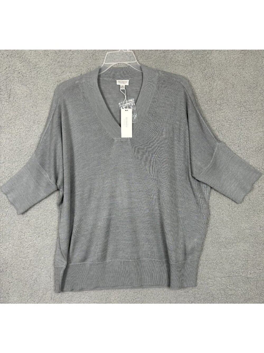Refinity Womens Plus Size Classic V Neck 3/4 Sleeve Relaxed Sweater M Silver NWT